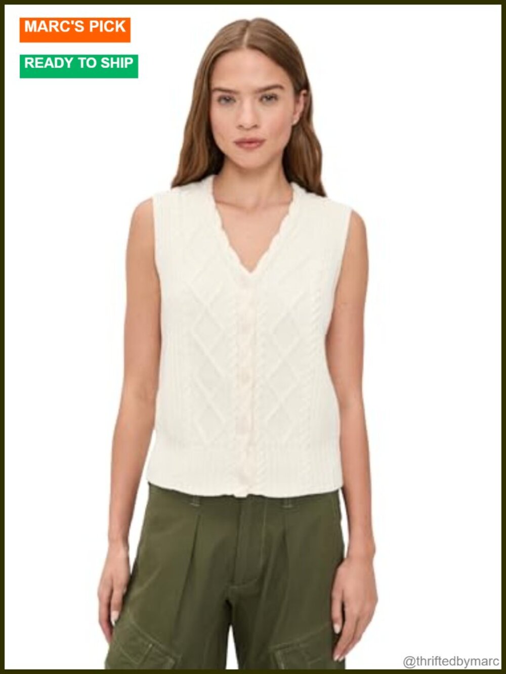 Cable Knit Vest Mid-Weight Stretch Layering Sweater